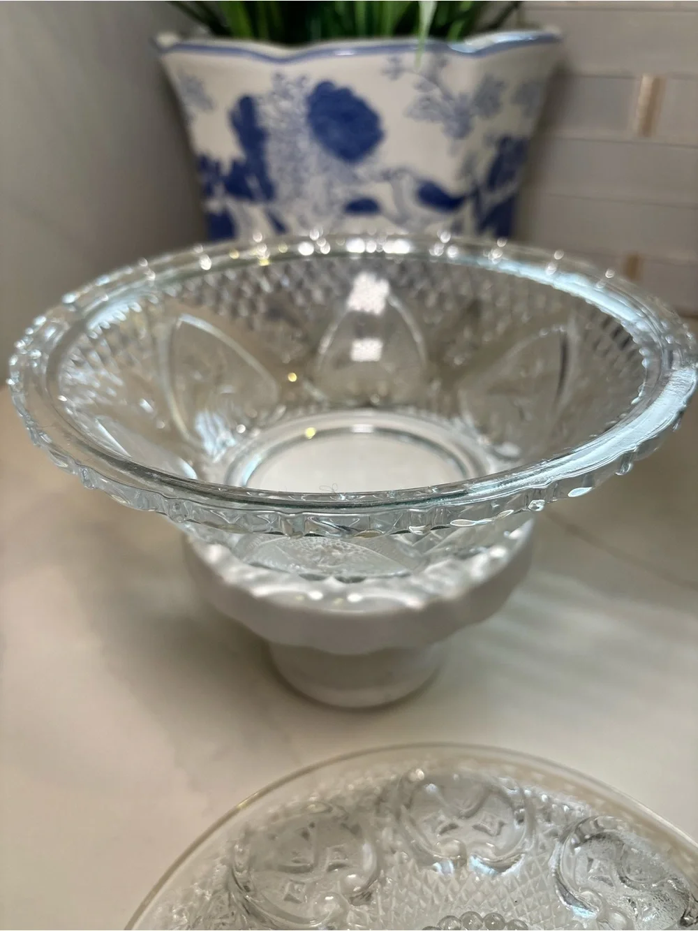 KIG Glass Candy Dish with Lid Clear Pressed Hearts Roses Shabby Chic Bowl VTG